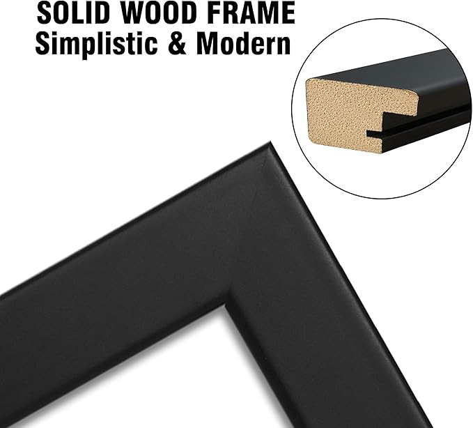 11x14 Picture Frame Set of 4 Made of Solid Wood Photo Frames with Real Glass for Pictures 8x10 with Mat or 11x14 Without Mat, Wall Mounting or Tabletop display Photo Frames in Black