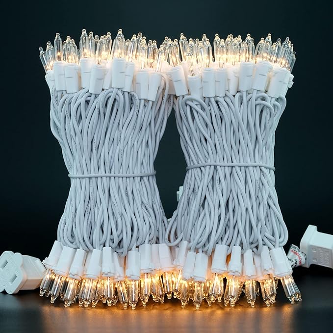 YULETIME 200 Clear Christmas Lights, Pack of 2 Sets 33 Feet 100 Count UL Certified Incandescent String Lights (Clear - White Wire)