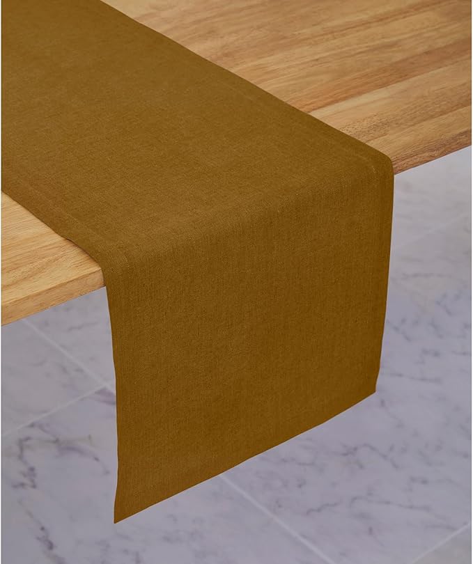 Solino Home Linen Table Runner 72 Inches Long - 100% Pure Linen Toffee Brown Table Runner 14 x 72 Inch - Diana Medium Weight