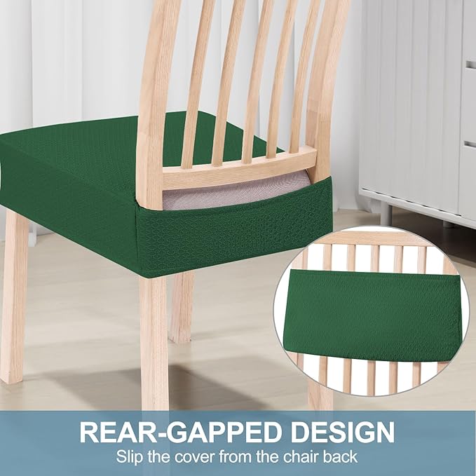 Smiry Stretch Jacquard Seat Covers for Dining Room Chairs Set of 6, Removable Washable Chair Seat Protector Slipcovers, No Rear Covers, Emerald Green