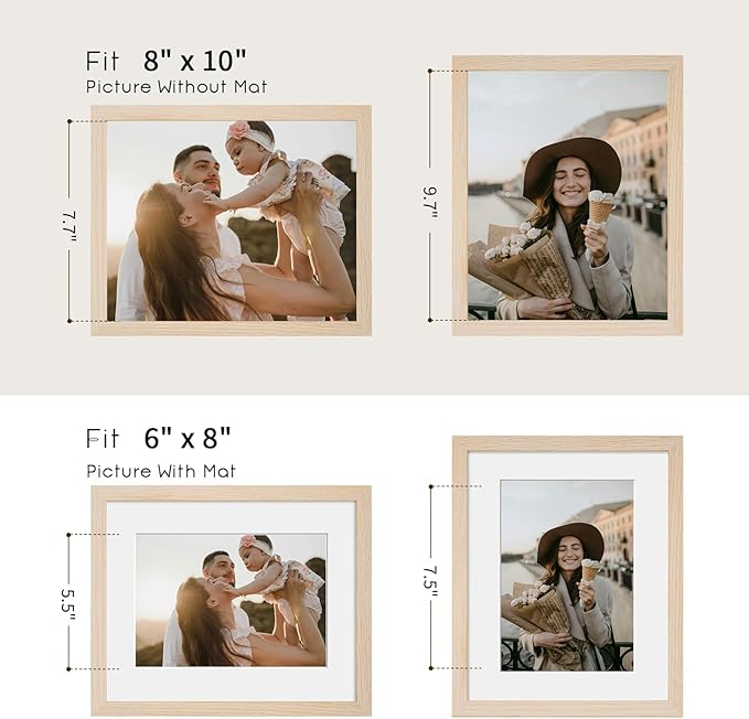 8x10 Oak Wood Picture Frame -8x10 Frame Wood, 8"x10" Natural Solid Wood Poster Frames for Wall Art Photo and Prints(3 Pack, Beige)