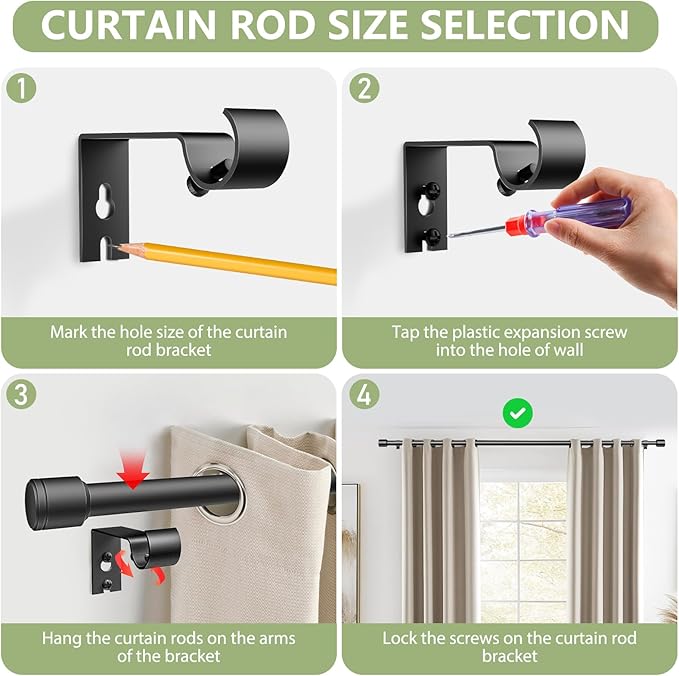 5/8” Diameter Curtain Rods 30-45 Inch, for 30-39 Inch Windows, Adjustable Splicing Black Curtain Rods for Windows with Brackets, Window Rod Long Small Curtains Rod