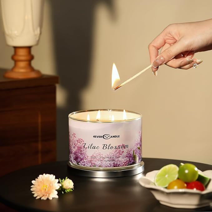 4-Wick Scented Candle - 18oz Soy Wax Blend Candle Over 50Hrs Long-Lasting Fragrance, Home Decor and Housewarming Gifts, Lilac Blossom
