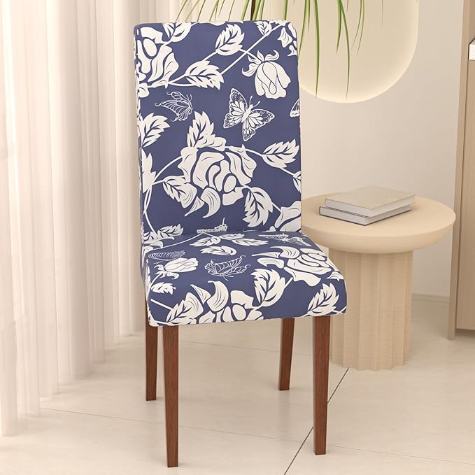 Stretch Dining Chair Covers Set of 6,Floral Print Chair Covers,Soft Removable Washable,Pet Friendly Furniture Protector,Universal Chair Slipcovers for Home, Kitchen,Ceremony Dining Room Seat