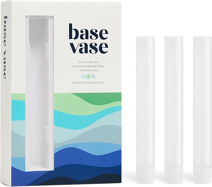 Base Vase (3-Pack) - The Bud Vase That Fits in Taper Candle Holders | Create Floral Arrangements for Tablescapes, Centerpieces, Weddings and Home Decor (Sea Glass Edition)