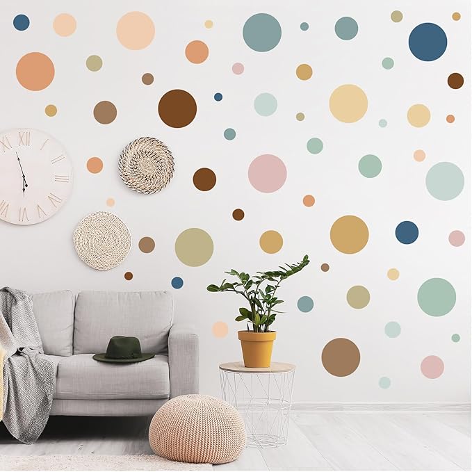 Zonon 264 Pcs Polka Dot Wall Decals for Classroom Decor Kids Circle Wall Sticker Vinyl Peel and Stick Colorful Removable for Nursery Bedroom Playroom Living Room(Boho Color)