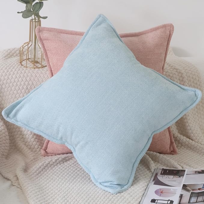 OYIMUA Light Blue 18x18 Chenille Throw Pillow Covers Set of 2 | Farmhouse Decorative Pillowcases for Couch & Bed | Soft Luxury Accent Pillows for Living Room
