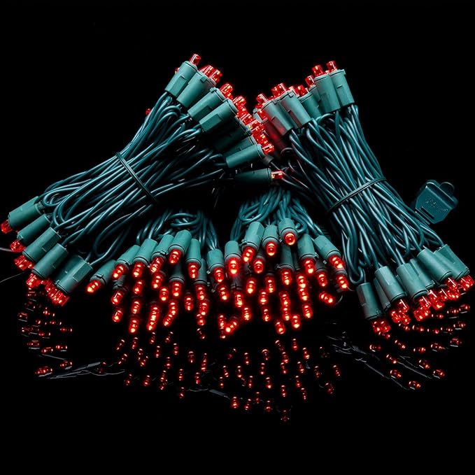 YULETIME 200 Red Wide Angle LED Christmas Lights, 66 Feet Green Wire UL Certified 5mm Holiday String Light Set (Red)