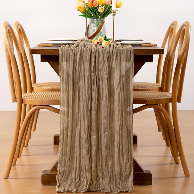 Nude Cheesecloth Table Runner 1pcs Boho Gauze Spring Table Runner 22×120 inch 10FT Table Decor for Home Farmhouse Wedding Baby Shower Birthday Party Ceremony