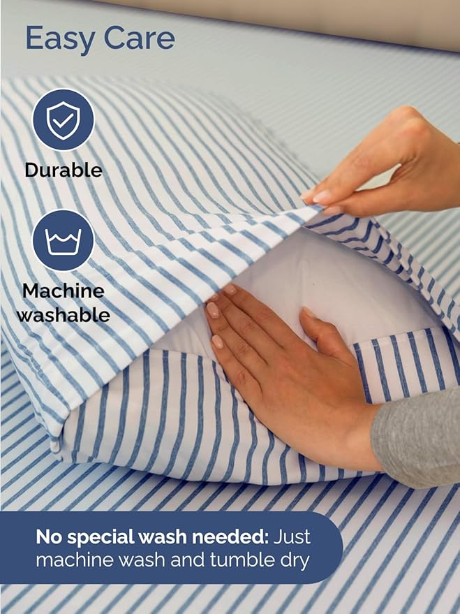 Extra Deep Twin Sheet Set - 4 Piece Breathable and Cooling Sheets - Hotel Luxury Bed Sheets Set - Easy Fit - Soft, Wrinkle Free and Comfy Sheets Set - Blue Striped Sheet Set with Extra Deep Pockets