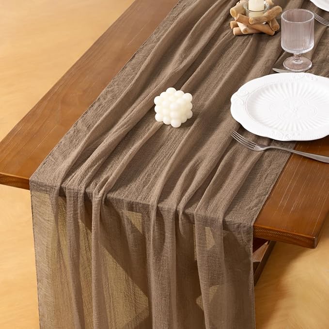 Socomi Nude Cheesecloth Table Runner Valentine's Day Gauze 120 Inch Rustic Boho Cheese Cloth Runner for Wedding Party Baby Bridal Shower Centerpiece Decoration Holiday Home Decorations