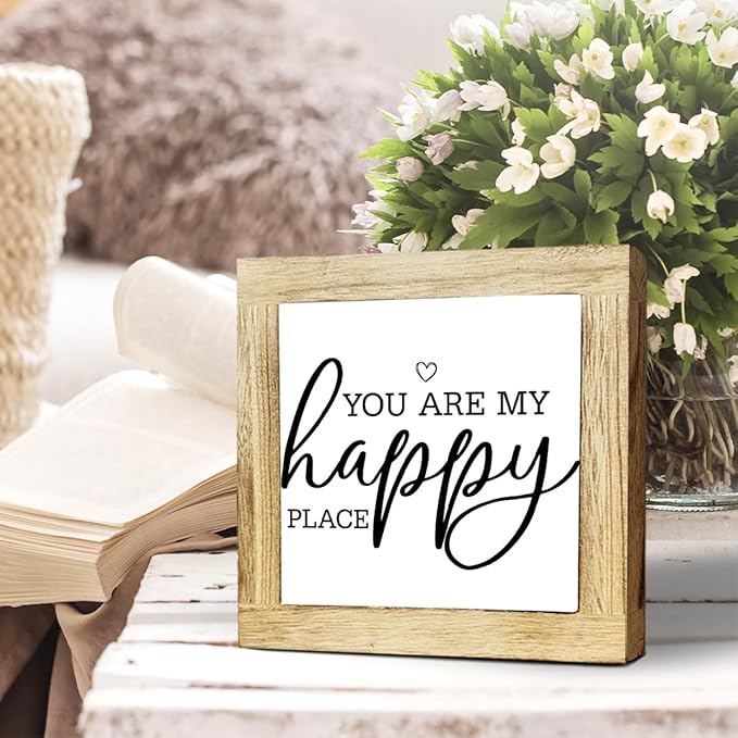 JXZOLQ You Are My Happy Place Wood Decor, Rustic Farmhouse Decor for the Home Sign, Home Decorate for Shelf,Family Signs Wall Decorative, Box Wood Plaques Desk Decoration, Housewarming Gift