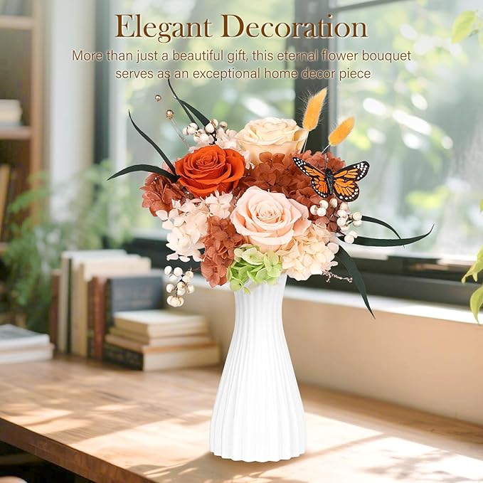 Preserved Flowers Bouquet with Butterfly - 3 Roses & Flowers for Delivery, Long-Lasting Real Roses Forever, Eternal Roses Bouquet for Mothers, Mom, Wife Anniversary Birthday Gifts for Women