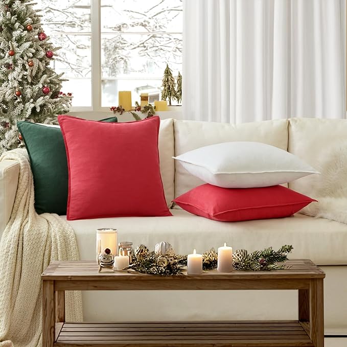EMEMA Christmas Throw Pillow Covers Decorative Linen Pillow Covers 20x20 Inch Green Boho Farmhouse Neutral Couch Throw Pillows for Bed Pack of 2 Accent Pillowcase Modern Sofa Cushion Livingroom Home