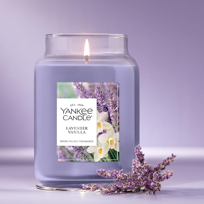 Yankee Candle Lavender Vanilla, Scented Candle, 22oz Large Jar with up to 150 Hour Burn Time, Giftable