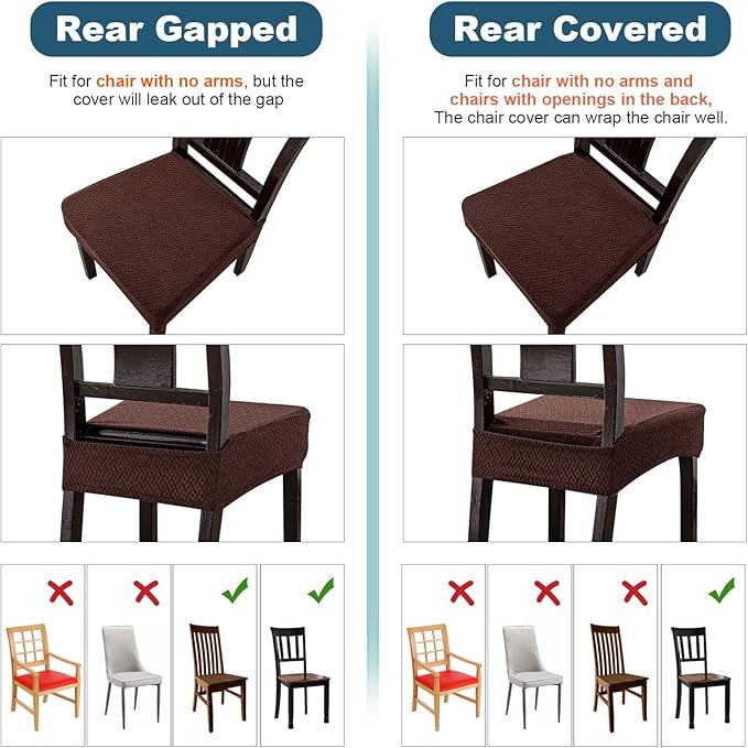 Genina Waterproof Seat Covers for Dining Room Chair Covers Waterproof Dining Chair Covers (6 PCS-Rear-Covered, Chocolate)