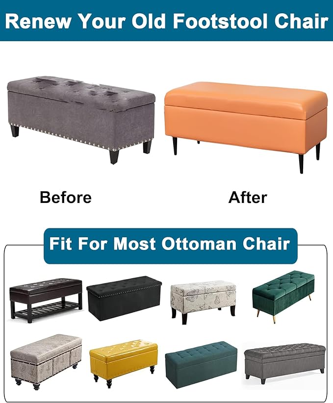 CRFATOP Waterproof PU Ottoman Stool Cover Stretch Folding Storage Footstool Bench Slipcovers Upholstered Foot Chest Chair Covers Washable Entryway Furniture Protector with Elastic Bands,L,Orange