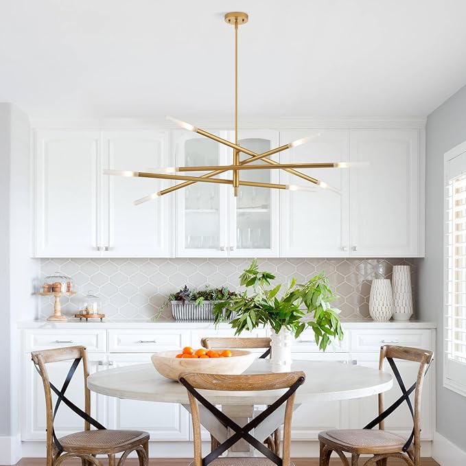 Modern Sputnik Chandelier for Entryway, Industrial Gold Pendant Lighting, 8-Light Vintage Hanging Light Fixture for Dining Room Bedroom Kitchen Foyer