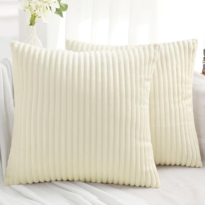 Simmore Decorative Christmas Throw Pillow Covers 16x16 Set of 2, Soft Natural Plush Flannel Double-Sided Fluffy Couch Pillow Covers for Sofa Living Room, Beige