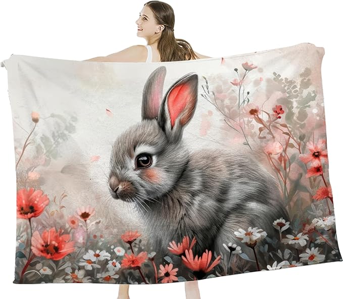 Tijuboni Rabbit Bunny Throw Blanket Rabbit Gifts for Girls Boys Women Men Kids Adults Soft Flannel Fleece Blanket for Couch Sofa Bed Home Decor 40"x50"