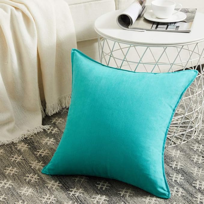 Fancy Homi 2 Packs Premium Faux Suede Decorative Throw Pillow Covers, Super Soft Square Pillow Case,Solid Cushion Cover for Couch/Sofa/Bedroom (22" x 22", Set of 2, Turquoise)