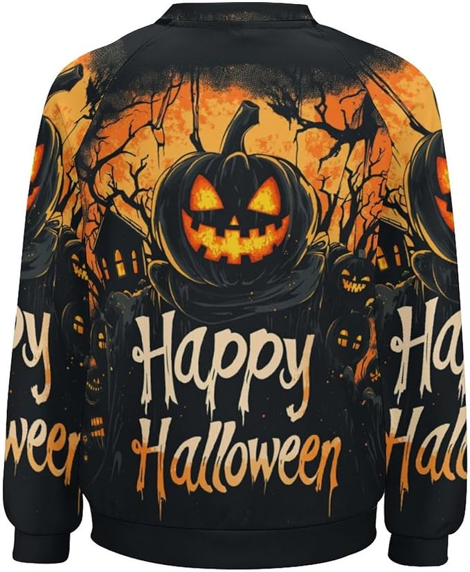 Halloween Sweatshirts for Women Funny and Spooky Print Crewneck Oversized Pullover Outdoor Lounge Fashion Sweater