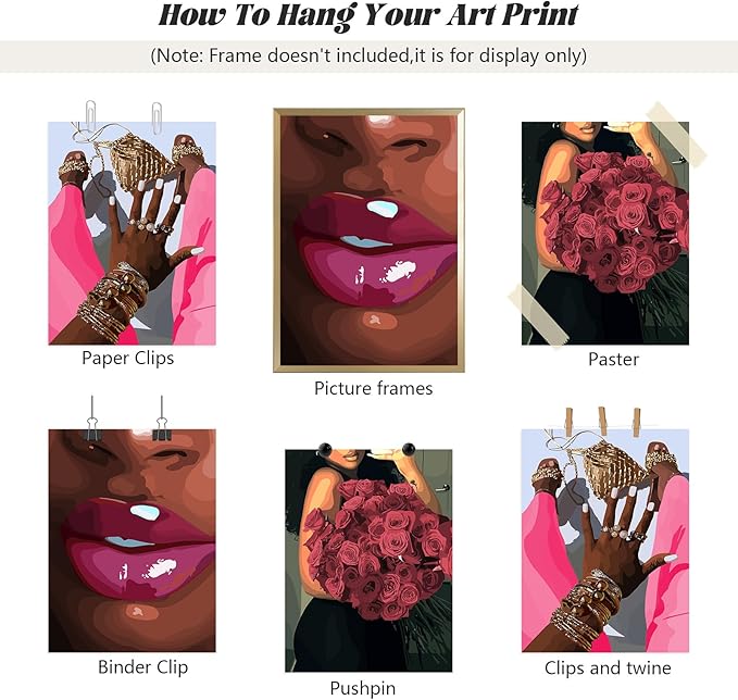 Black Girl Wall Art African Woman Canvas Wall Decor Pink Black Women People Art Fashion Poster African American Girl Pictures Abstract Flower Painting for Bedroom Living Room 16x24x3 Inch Unframed