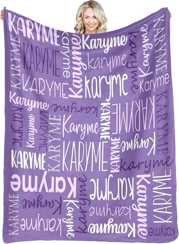 Personalized Blankets with Names Baby Gifts for Girls Boys Custom Soft Fleece and Sherpa Name Blanket for Kids and Adults Birthday for Daughter Son Granddaughter Grandson (Dark Purple)