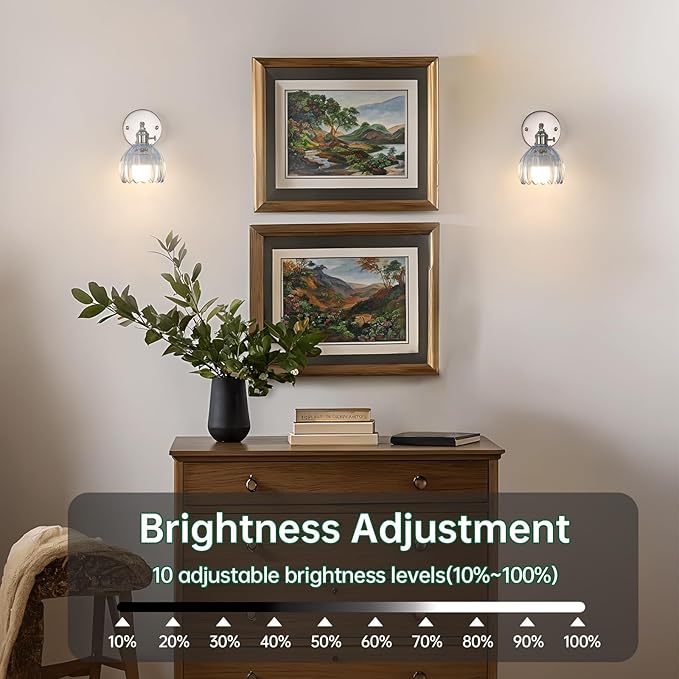 Vintage 5000 mAh Battery Operated Wall Sconce with Clear Light Blue Tulip Glass Lampshade Rechargeable Battery Powered Wall Light with Remote Control for Bedroom Doorway, Set of 2