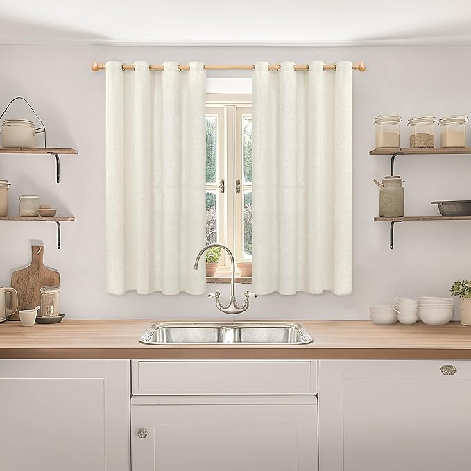 YoungsTex Linen Curtains 54 Inch Length 2 Panels for Living Room Window, Short Light Filtering Drapes with Grommet for Kitchen Bedroom, 52 X 54 Inch