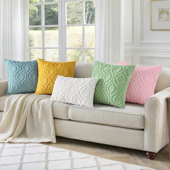 decorUhome Throw Pillow Covers 12x20 Inch Set of 2, Soft Plush Faux Wool Cream Beige Solid Couch Pillow Covers, Accent Farmhouse Neutral Lumbar Pillow Cases for Sofa Bed Living Room