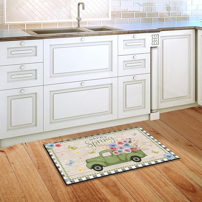 Briarwood Lane Doormat 30x18 Indoor Outdoor Happy Spring Pickup Truck Floral for Spring Doormat