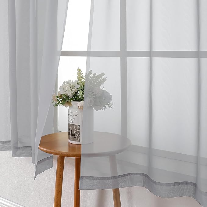 Lecloud Light Grey Sheer Curtains 78 Inches Long 2 Panels, Light Filtering Voile Airy Curtains, Elegant Transparent Solid Window Treatments with Rod Pocket for Living Room Bedroom, Each 42" W x 78" L