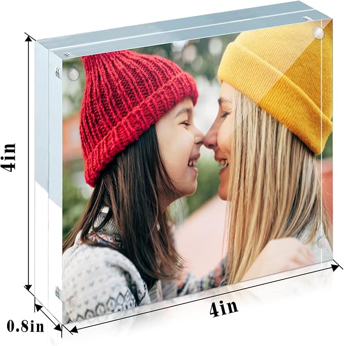 ILYXY 3 Pack Acrylic Frame 4x4, 20% Thicker, 20mm Thick Frameless Clear Picture Frame, Double Sided Magnetic Photo Frame, Free Standing Desktop Display Stand Acrylic Picture Frames