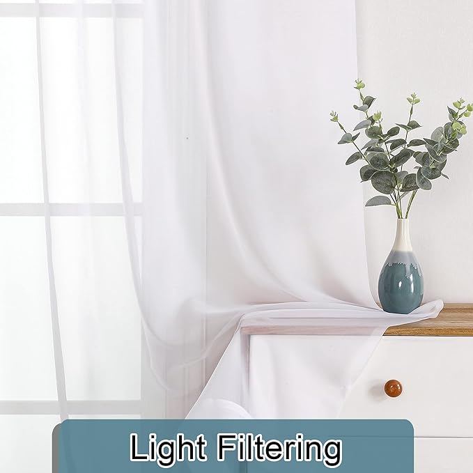 Lecloud Sheer Curtain Panels Set 96" Inches Long, Solid Voile Light Filtering Airy Curtains Window Treatment Drapes for Living Room, 2 Panels Elegant Bedroom Sheer Curtains, White, 40" Wx96 L