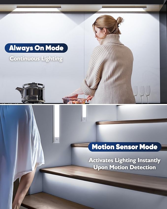 Under Cabinet Lights, 14'' LED Rechargeable Battery Operated Motion Activated Night Light Indoor, 3200mAh Magnetic Dimmable Closet Lights, 6500K Wireless Under Counter Lights for Kitchen, Home, 5 Pack