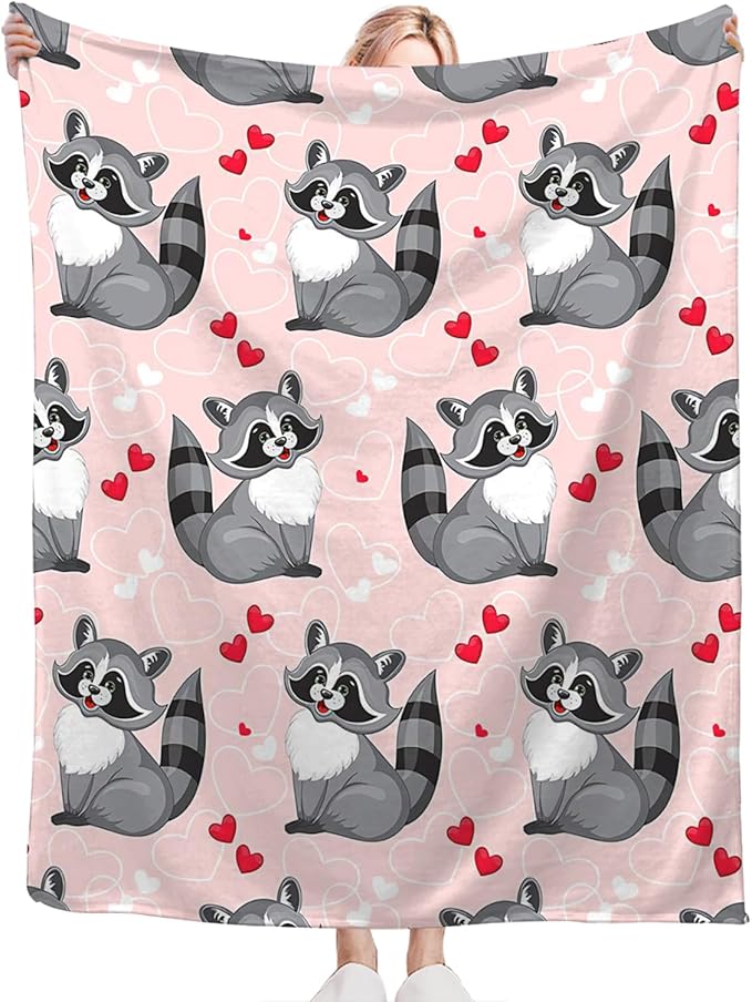 Tijuboni Pink Raccoon Throw Blanket Raccoon Gifts for Girls Boys Women Men Kids Adults Soft Flannel Fleece Blanket for Couch Sofa Bed Home Decor 50"x60"