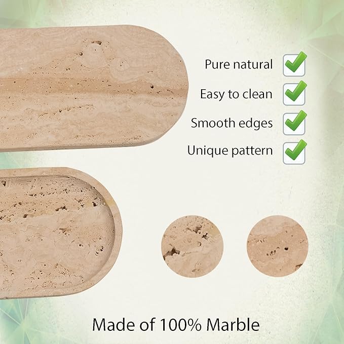 Beige Travertine Vanity Tray | Natural Stone Bathroom Organizer | Perfume & Jewelry Storage for Spa, Bedroom, Kitchen | Non-Slip Waterproof Design,9.8"x4.7"x0.6"