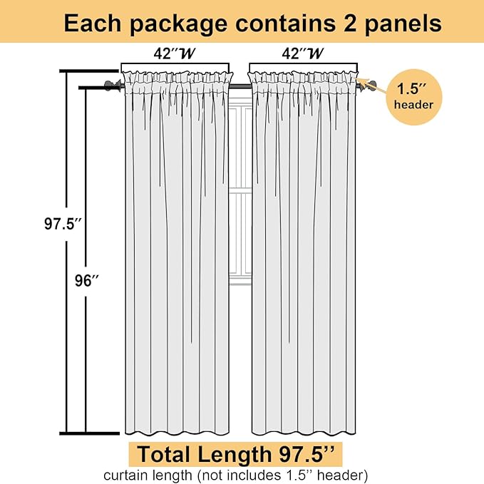 Lecloud Sky Blue Sheer Curtains 96 Inches Long 2 Panels, Light Filtering Voile Solid Air Curtains, Transparent Farmhouse Decor with Dual Rod Pocket for Dining Room Bedroom, Each 42" W x 96" L