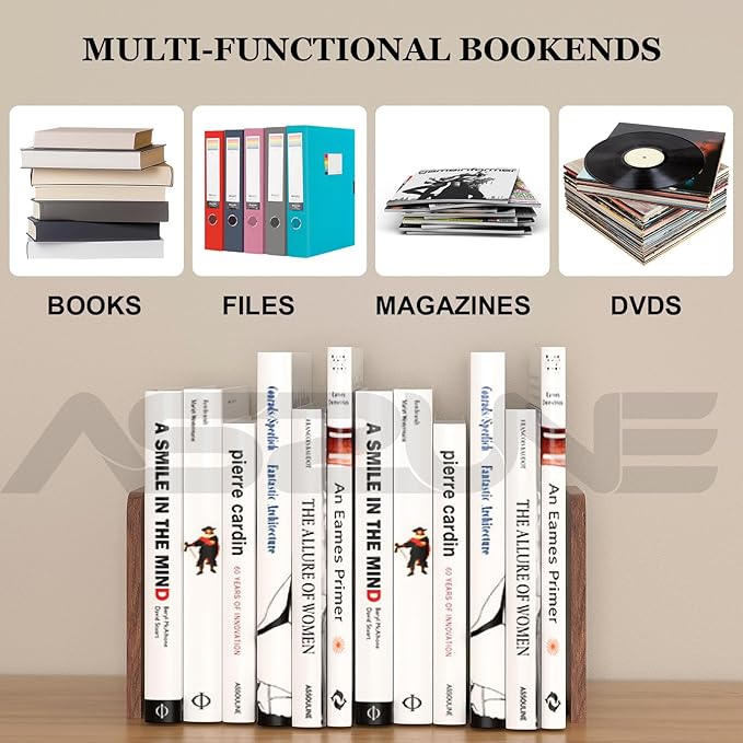 1Pair Book Ends for Heavy Books,Square Bookends Wood Book Ends Universal Economy Bookend