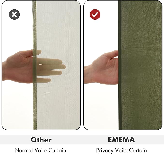 EMEMA Privacy Sheer Curtains 96 Inches Long 2 Panels Set, Olive Green Non-See-Through Light Filtering Semi Sheer Curtains for Bedroom Living Room, Window Drapes That Let Light in, 42x96 Inch