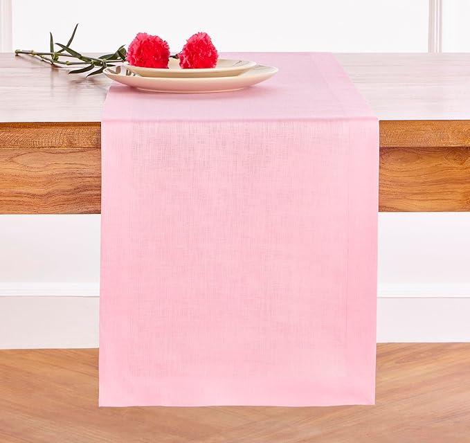 Solino Home Linen Table Runner 60 Inches - 100% Pure Linen Pink Lemonade Table Runner 14 x 60 Inch Ideal for Dresser and Coffee Tables, Valentines, Spring, Easter - Fete