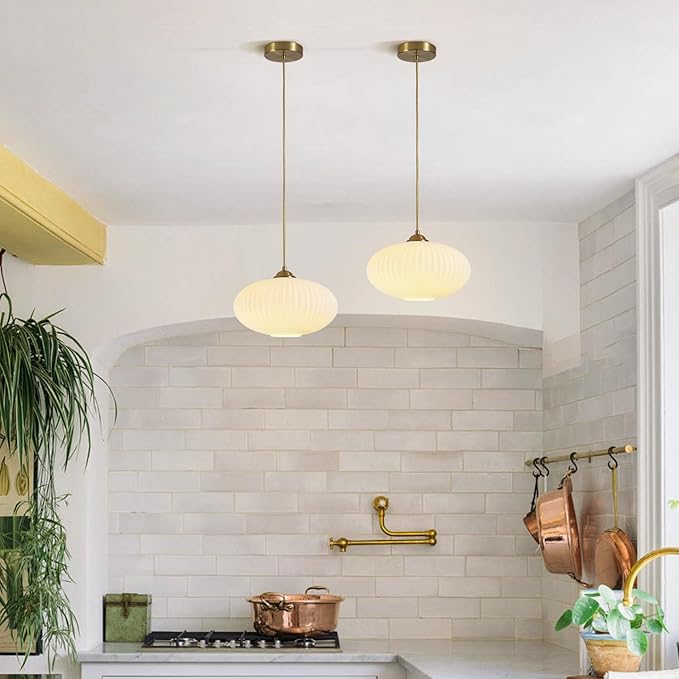 Vintage Antique Brass Pendant Lights Kitchen Island Large Milk Glass Pendant Light White Globe Hanging Light Fixture Mid Century Modern Pendant Lighting