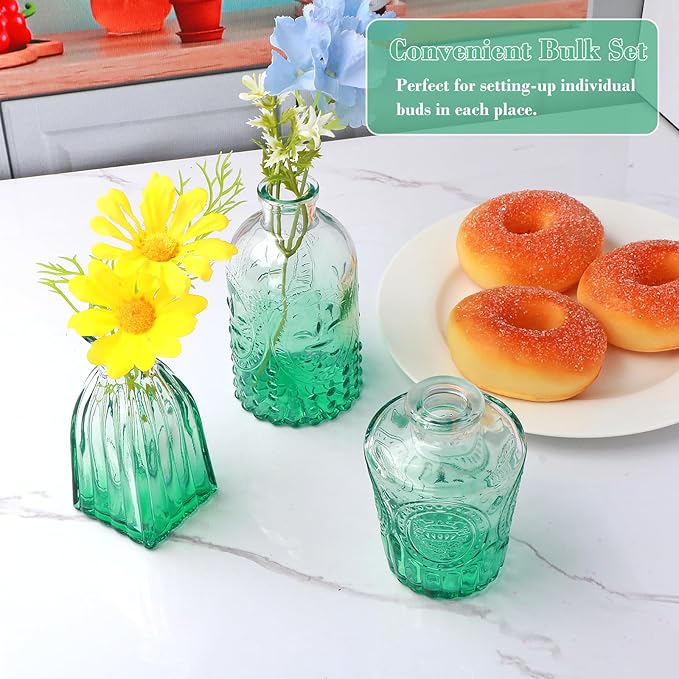 Brajttt Bud Vase Set of 25, Green Vases, Glass Bud Vases in Bulk, Small Vases for Mini Flower Vase Set, Cute Vintage Glass Vases Set for Flower,Wedding,Home,Centerpiece Table Decorations