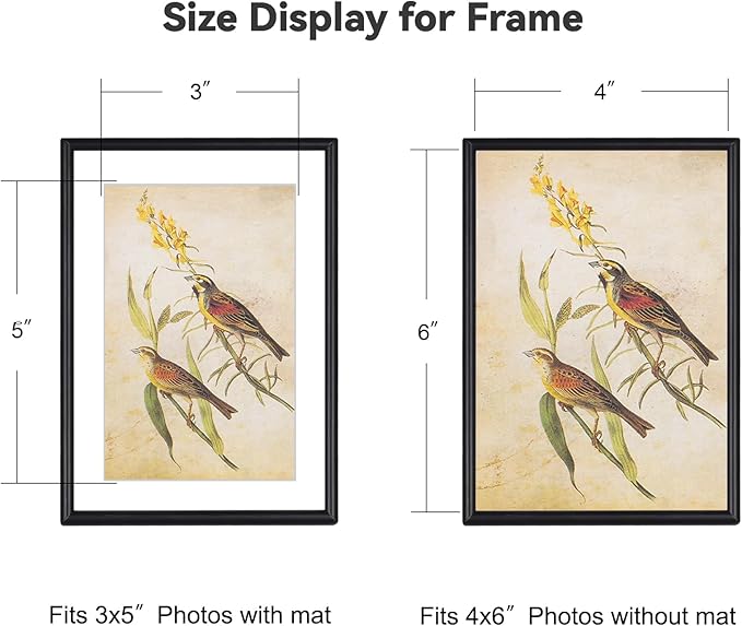 4x6 Picture Frame Set of 3, Black Modern Aluminum Metal Photo Frame with HD Glass, Fits 3x5 with Mat or 4 x 6 without Mat, for Tabletop and Wall Mounting