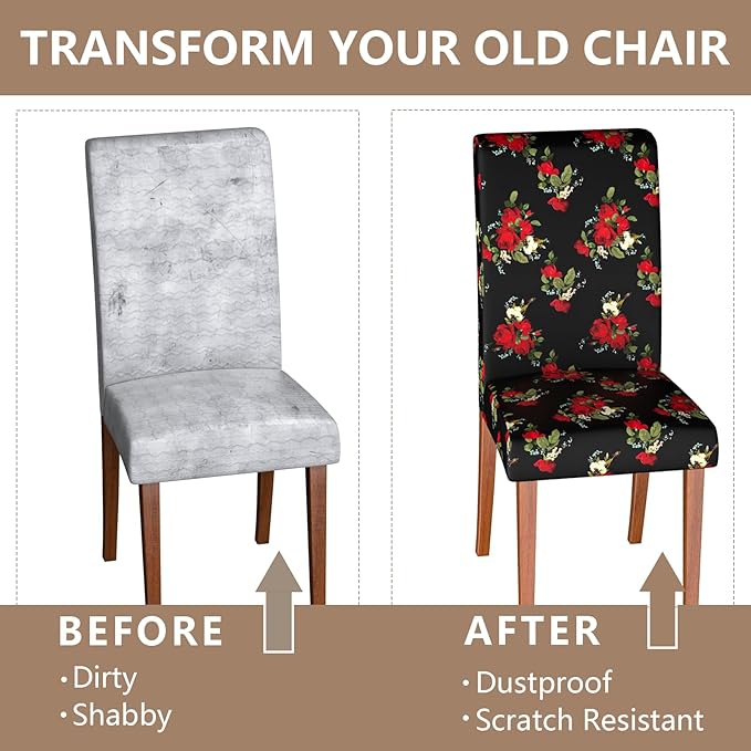 Stretch Dining Chair Covers Set of 2,Floral Print Chair Covers,Soft Removable Washable,Pet Friendly Furniture Protector,Universal Chair Slipcovers for Home, Kitchen,Ceremony Dining Room Seat