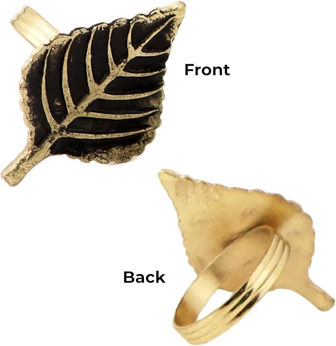 ALPHA Living HOME Set of 12 Napkin Rings for Farmhouse Decor Premium Metal Leaf Dinnerware Napkin Holders Thanksgiving, Christmas, and Easter Table Setting (Antique Gold)