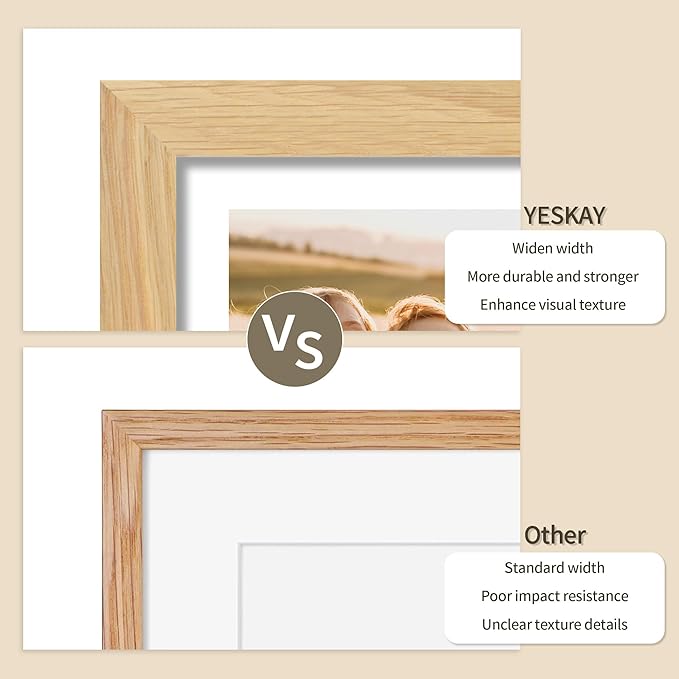 8x10 Picture Frame - 8 x 10 Photo Frame Made of Solid Oak Wood and Real Glass,Display Picture 2 Opening 4x6 with Mat or 8x10 Without Mat for Wall & Tabletop(Color Natural Oak)