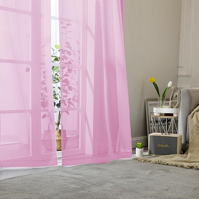 Lecloud Light Pink Sheer Curtains 78 Inches Long 2 Panels Set, Soft Voile Light Filtering Curtain, Airy Window Drapes with Rod Pocket for Living Room Bedroom Dining Room, Each Panel 42" W x 78" L