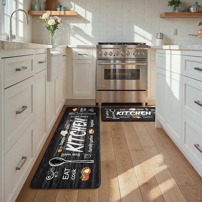 KIMODE Anti Fatigue Kitchen Mat 2PCS,Non Slip Waterproof Kitchen Rugs,Farmhouse Grey Kitchen Mat for Floor,Cushioned Comfort Foam Standing Mat for Home,Laundry,Sink,Desk